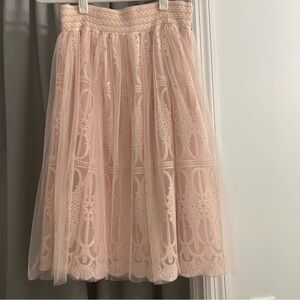 Tulle MIDI Skirt Pink Embroidered Small